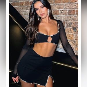 WHITE FOX Black sparkly skirt and top set